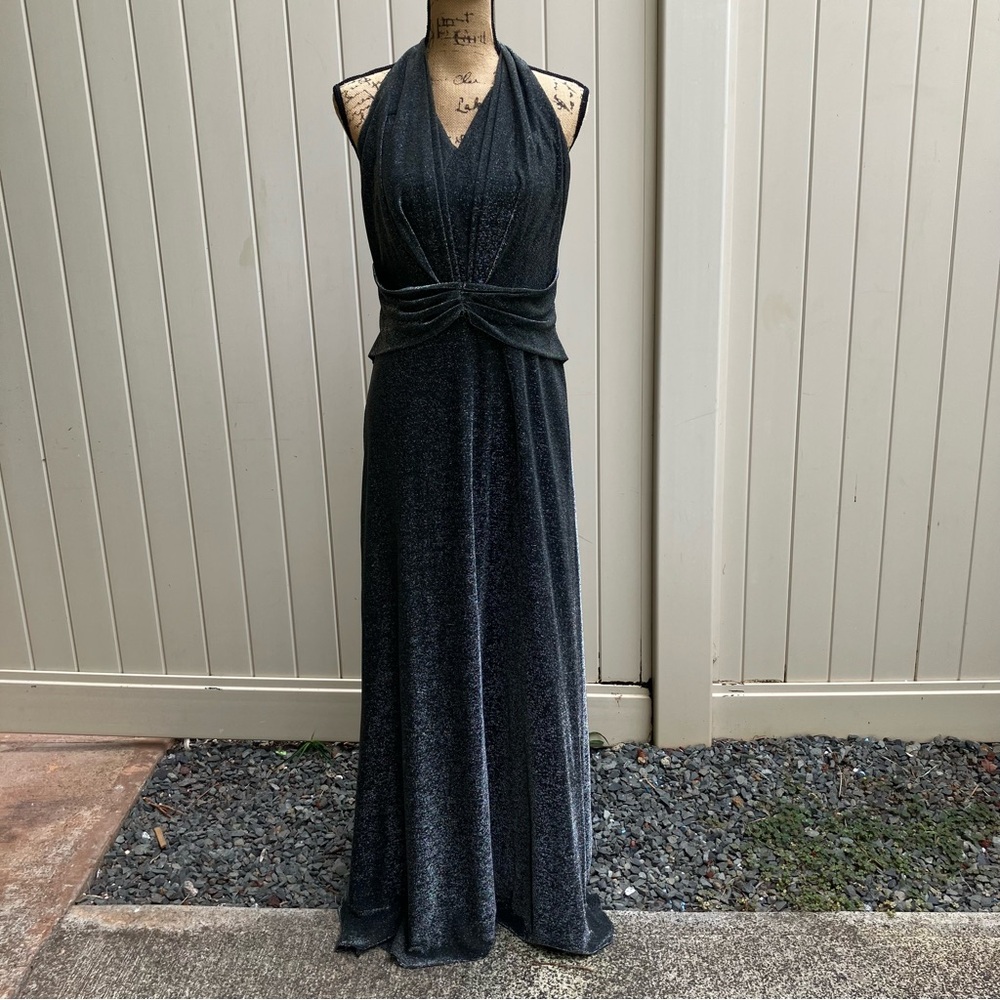ASPEED formal black metallic halter top Large whimsigoth dark fairy